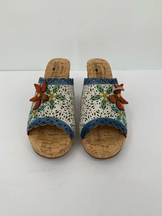 L'Artiste AnnaMaria slide wedge sandal shoe boho floral cork leather new 42 11 - Picture 4 of 6